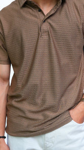 Men's coffee brown textured imported polo shirt